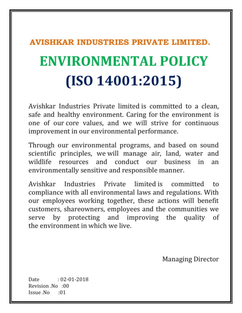 ENVIRONMENTAL POLICY Avishkar Industries Pvt Ltd