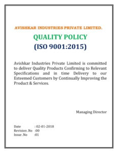 QUALITY POLICY | Avishkar Industries Pvt Ltd